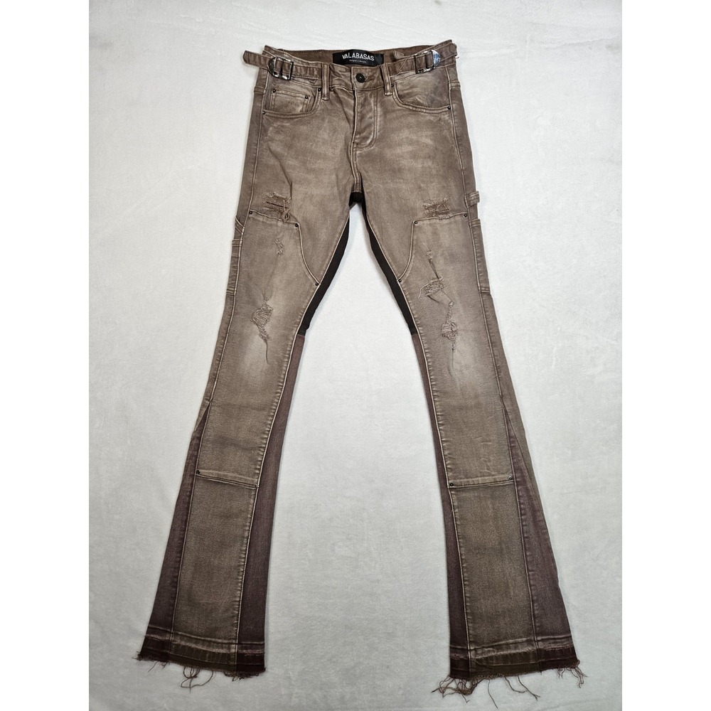 Valabasas Skinny Jeans Men's Size 28x34 Brown Tan Belted Memphis Distressed